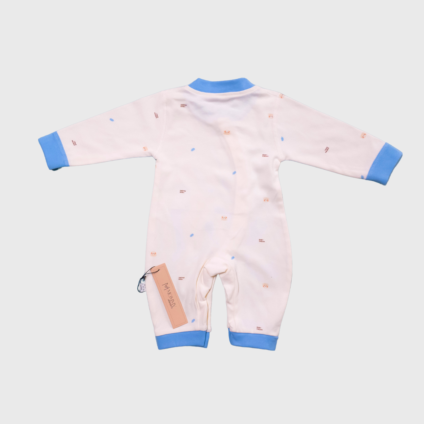 Beige & Blue Cotton Baby Romper