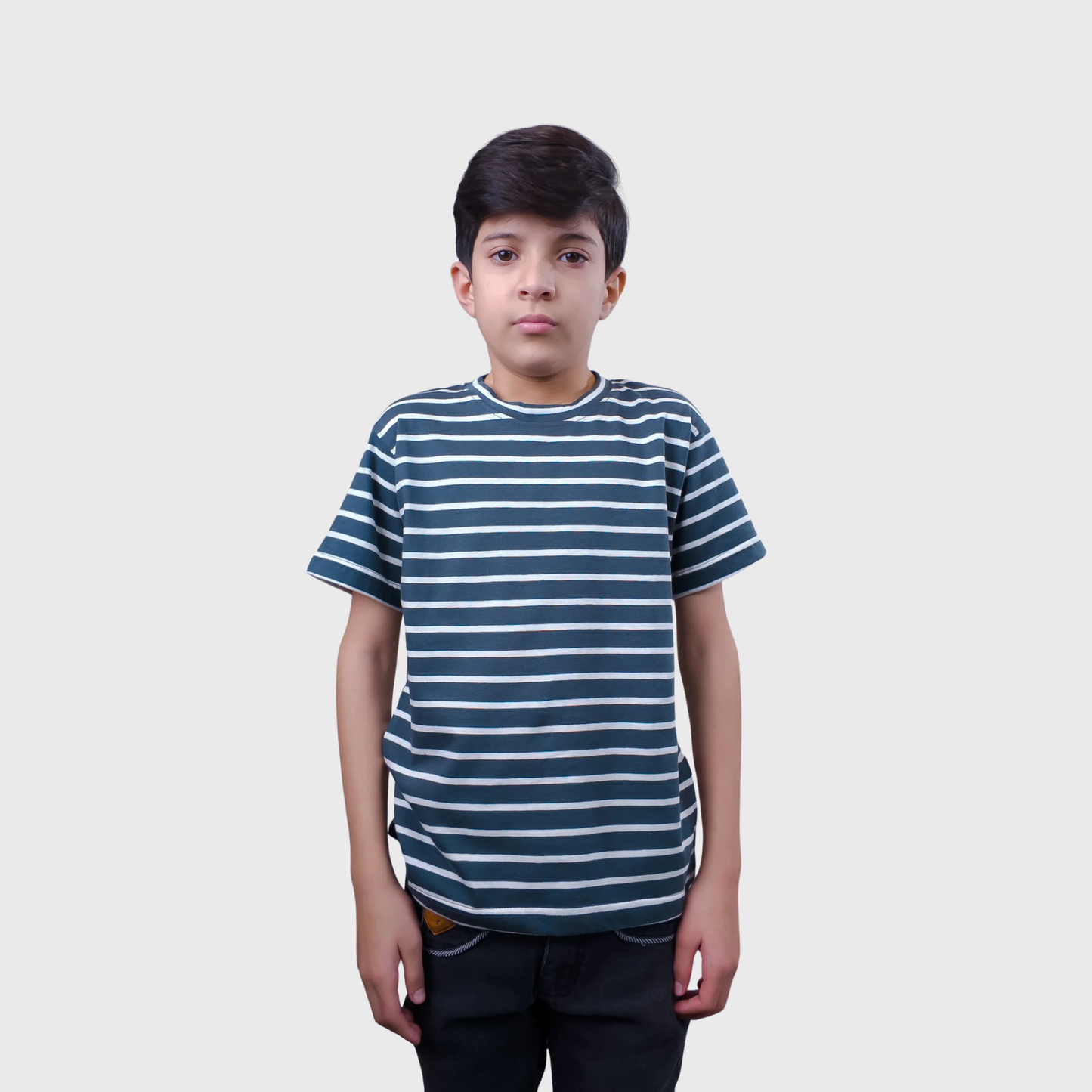 Dark Grey Striped T-Shirt – (Ages 2-14)