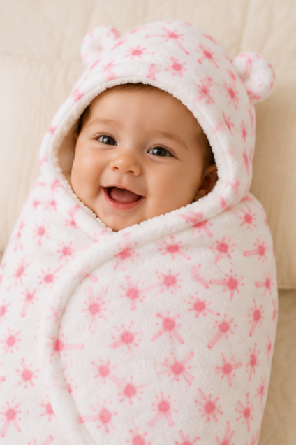Pink Star Hooded Baby Swaddle