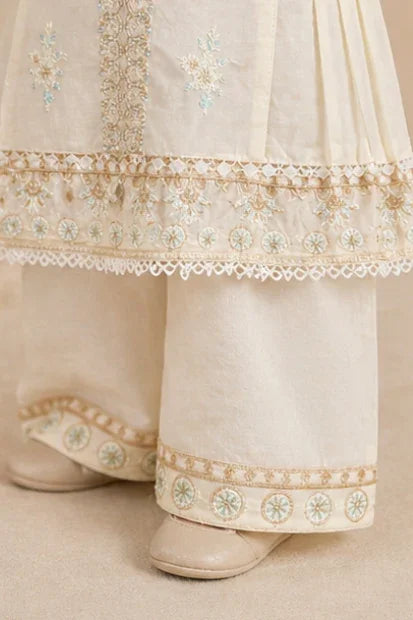 Girls Embroidered Kurta & Set – Cream/Off White