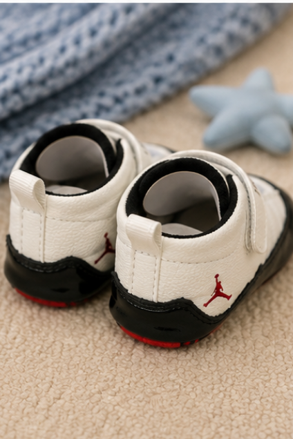 Kids White & Black Sporty Velcro Sneakers