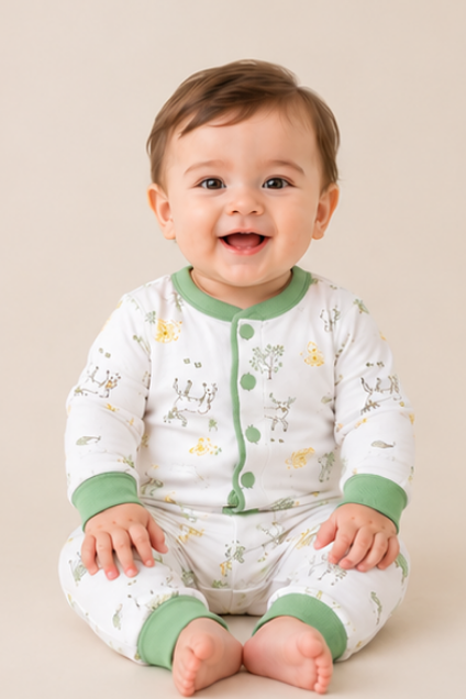 Green Meadow Button-Up Romper