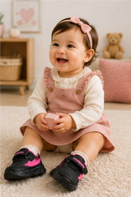 Kids’ Black & Pink Sporty Sneakers