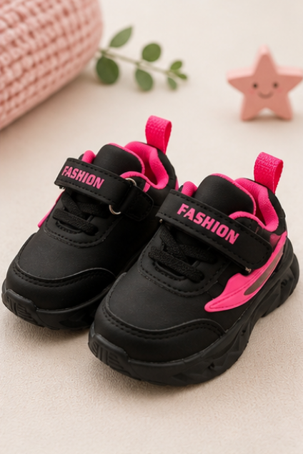 Kids’ Black & Pink Sporty Sneakers
