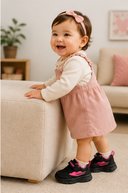 Kids’ Black & Pink Sporty Sneakers