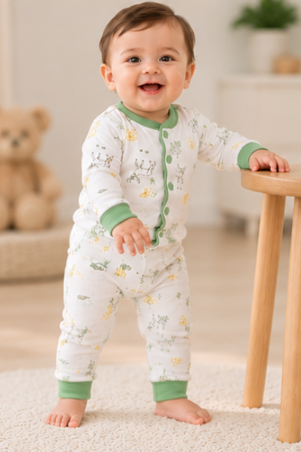 Green Meadow Button-Up Romper