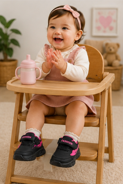 Kids’ Black & Pink Sporty Sneakers