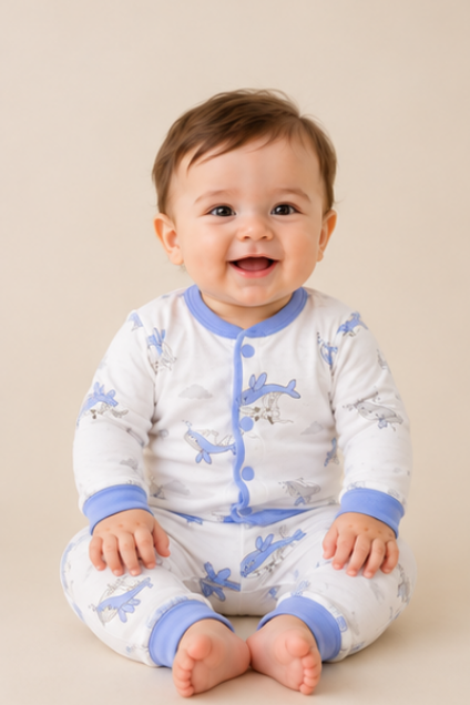 Blue Whale Button-Up Romper