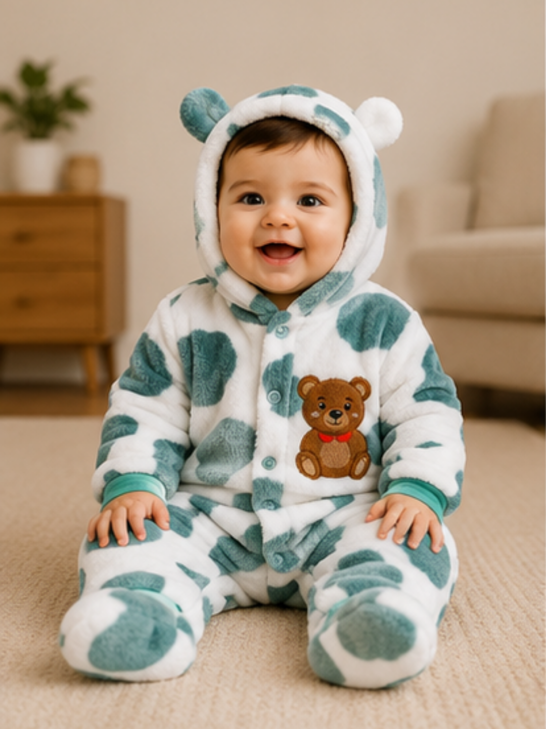 Fur Romper Green Patches