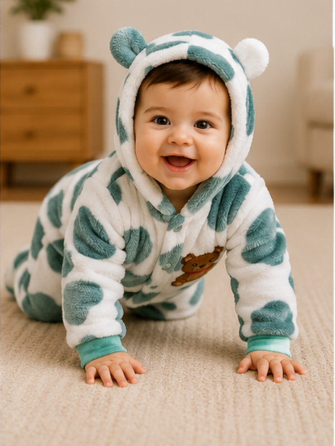 Fur Romper Green Patches