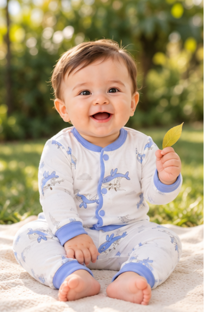 Blue Whale Button-Up Romper