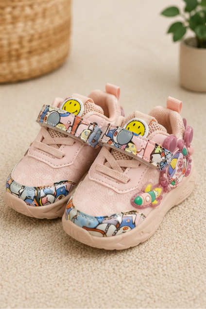 Kids’ Pink Cartoon Printed Sneakers