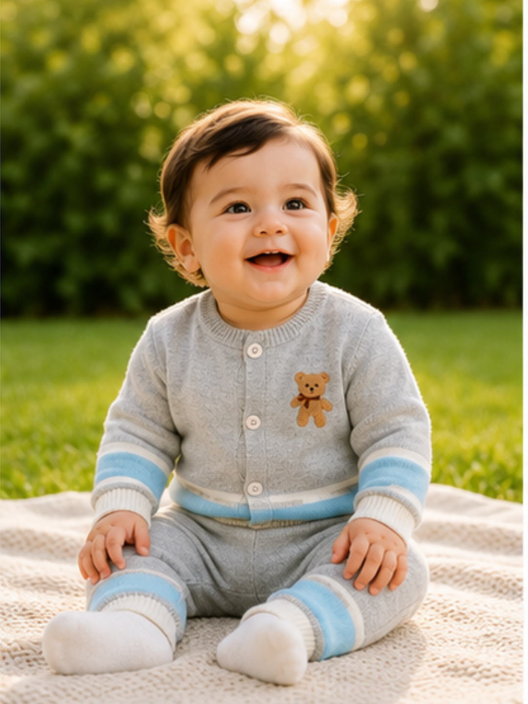 Grey and Blue Knitted Sweater Romper