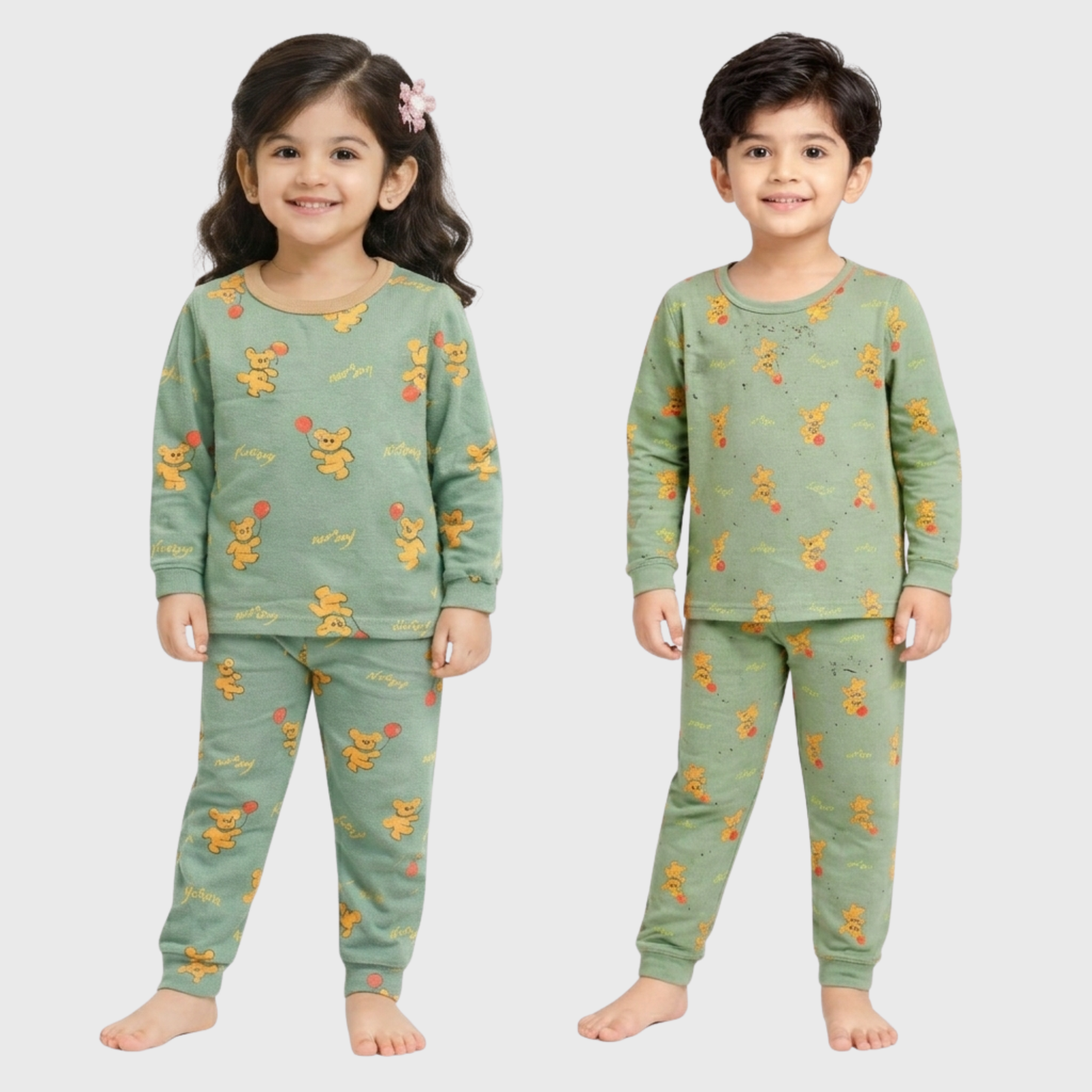 Kids' Sage Green Bear Print Trouser Set
