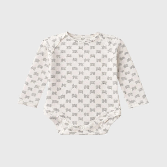 Long-Sleeve Gray Patterned Bodysuit