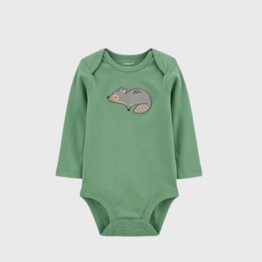 Long-Sleeve Sage Green Raccoon Bodysuit