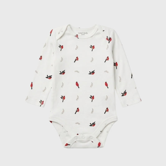 Long-Sleeve Red Bird Print Bodysuit