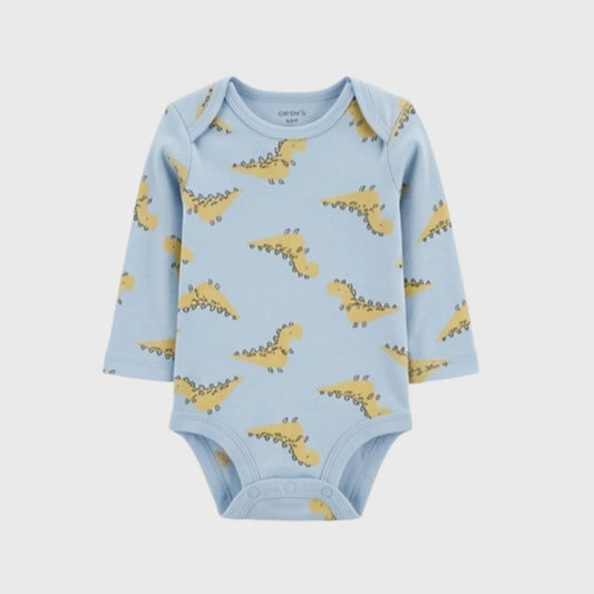 Long-Sleeve Blue Dinosaur Bodysuit