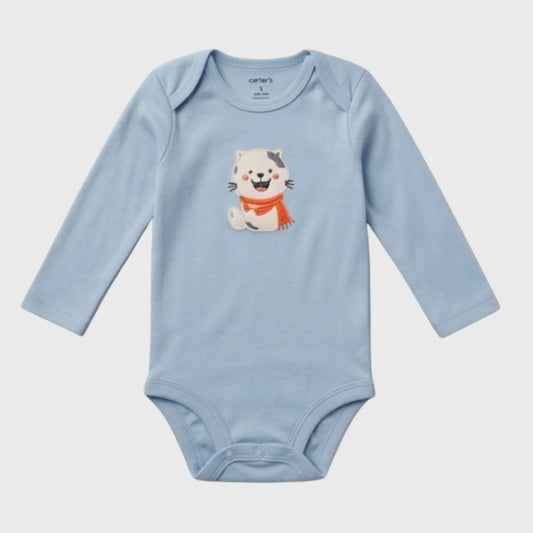 Long-Sleeve Light Blue Kitty Bodysuit