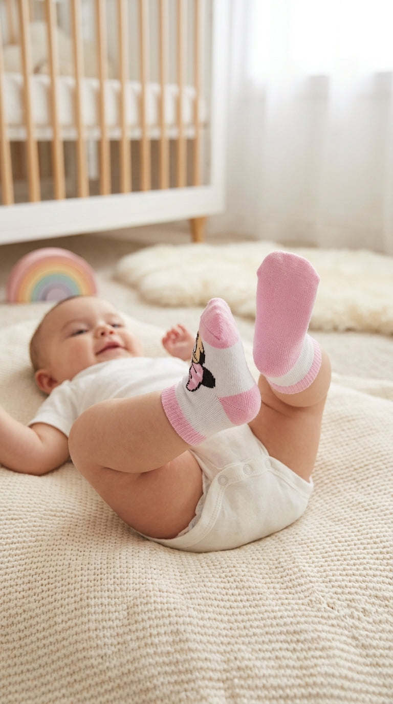 Cute Pink Mouse-Graphic Baby Socks
