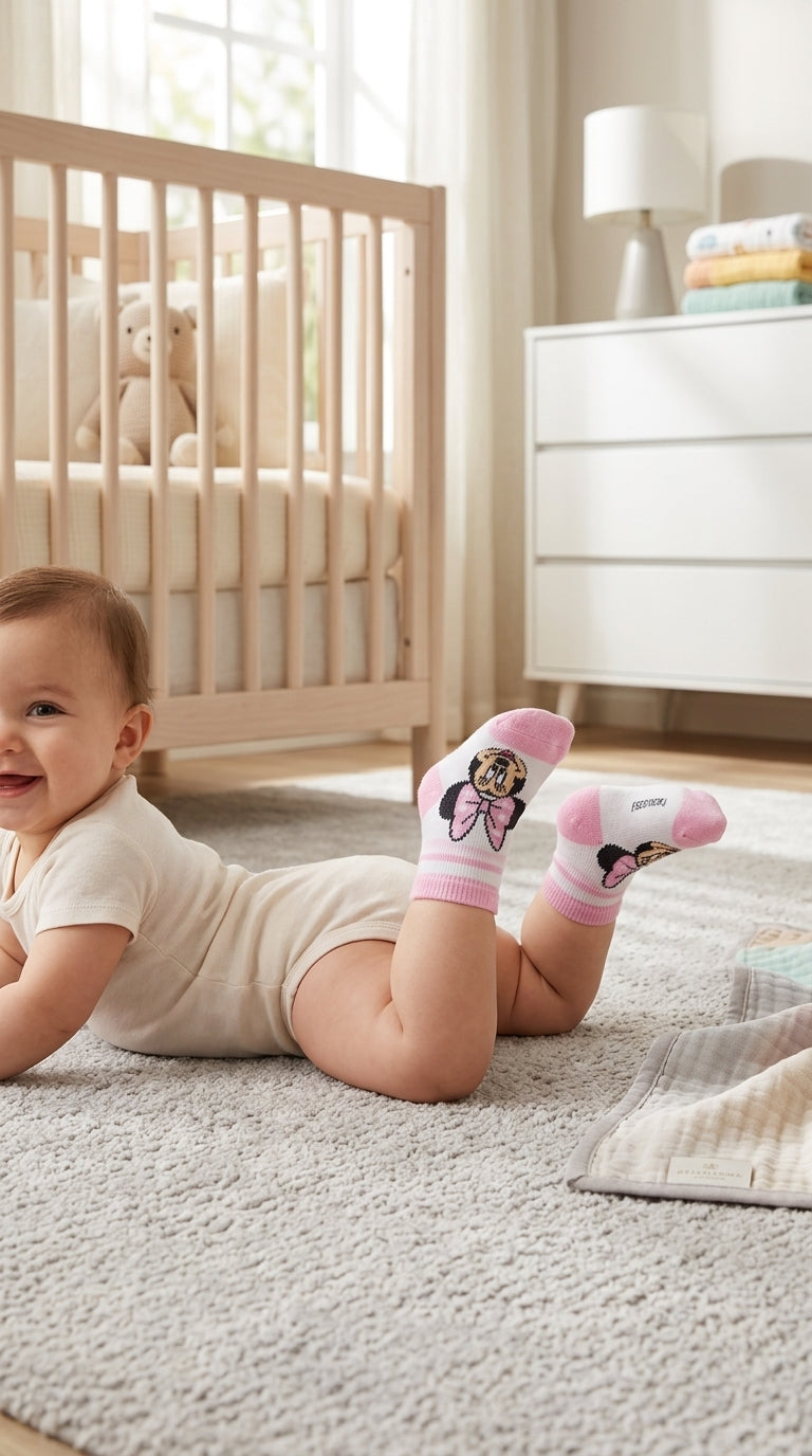 Cute Pink Mouse-Graphic Baby Socks