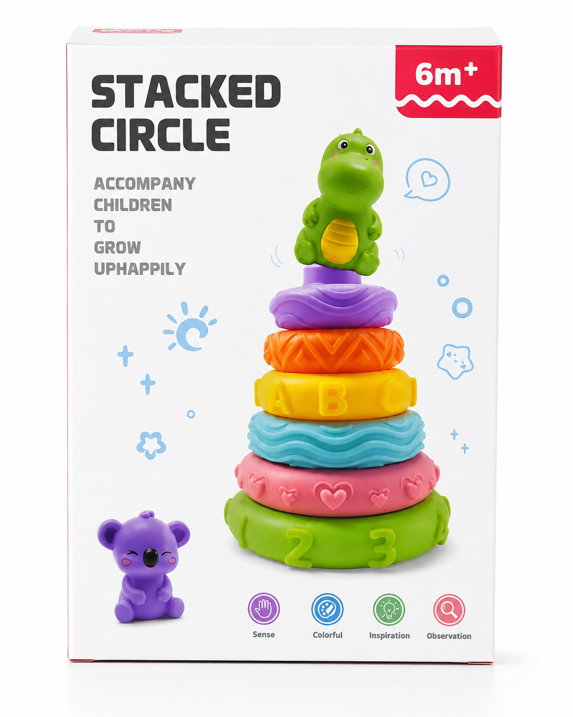 Dinosaur Stacked Circle Educational Ring Stacker Toy for Infants (6M+)