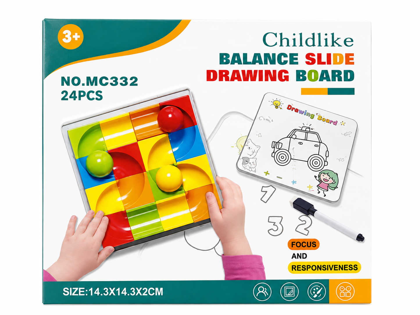 Childlike 2-in-1 Balance Slide Maze & Drawing Board Set (24 Pcs, Ages 3+)