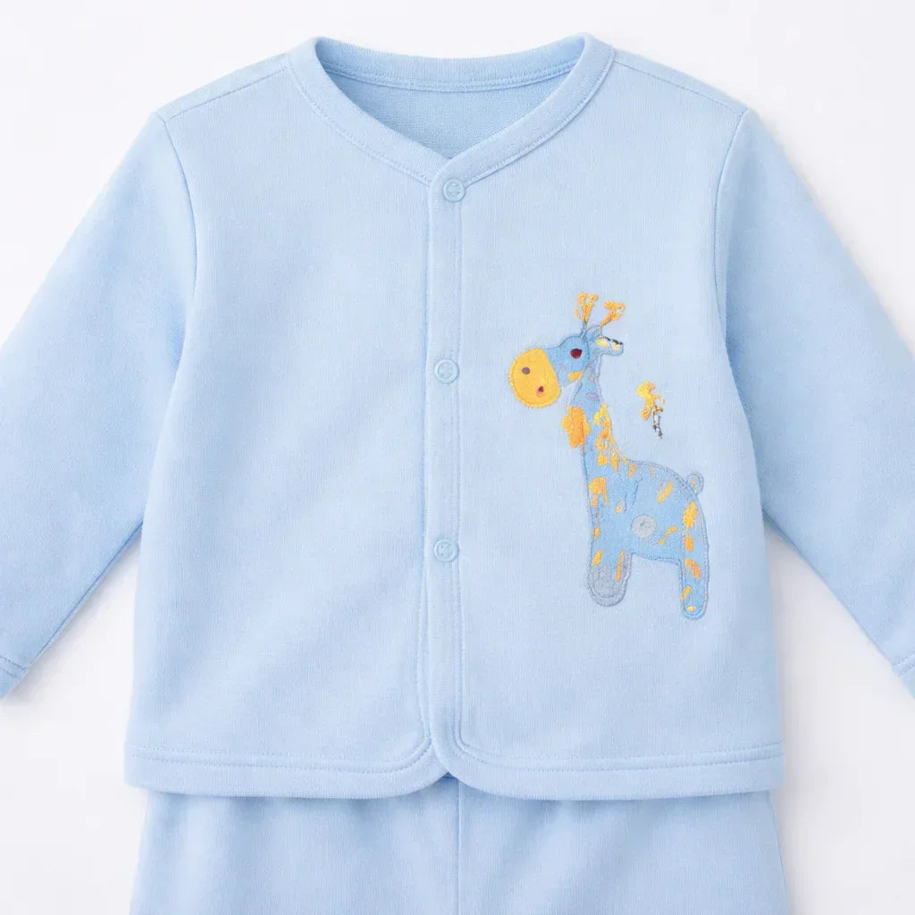Baby Cotton Shirt Set – Blue Giraffe Print