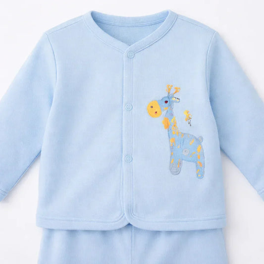 Baby Cotton Shirt Set – Blue Giraffe Print