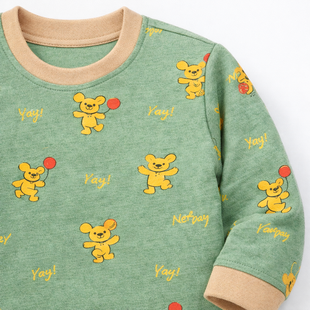 Kids' Sage Green Bear Print Trouser Set