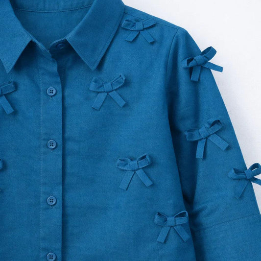 Girls' Teal Bow-Accent Button-Down Shirt