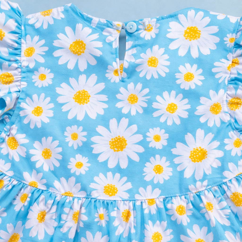 Blue Frock With Flower print For Girls | 12M-6Yrs