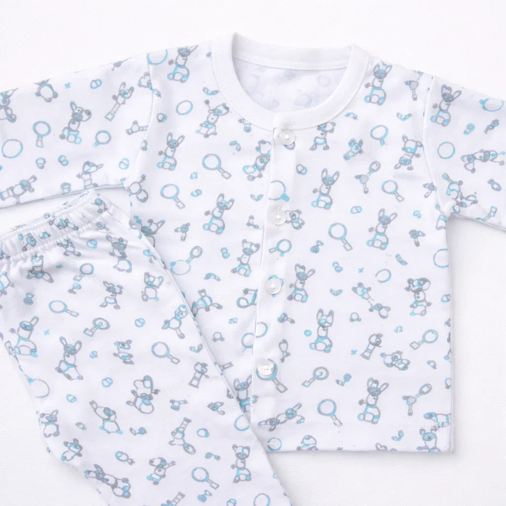 White Soft Cotton Night Suit with Cartoon Print