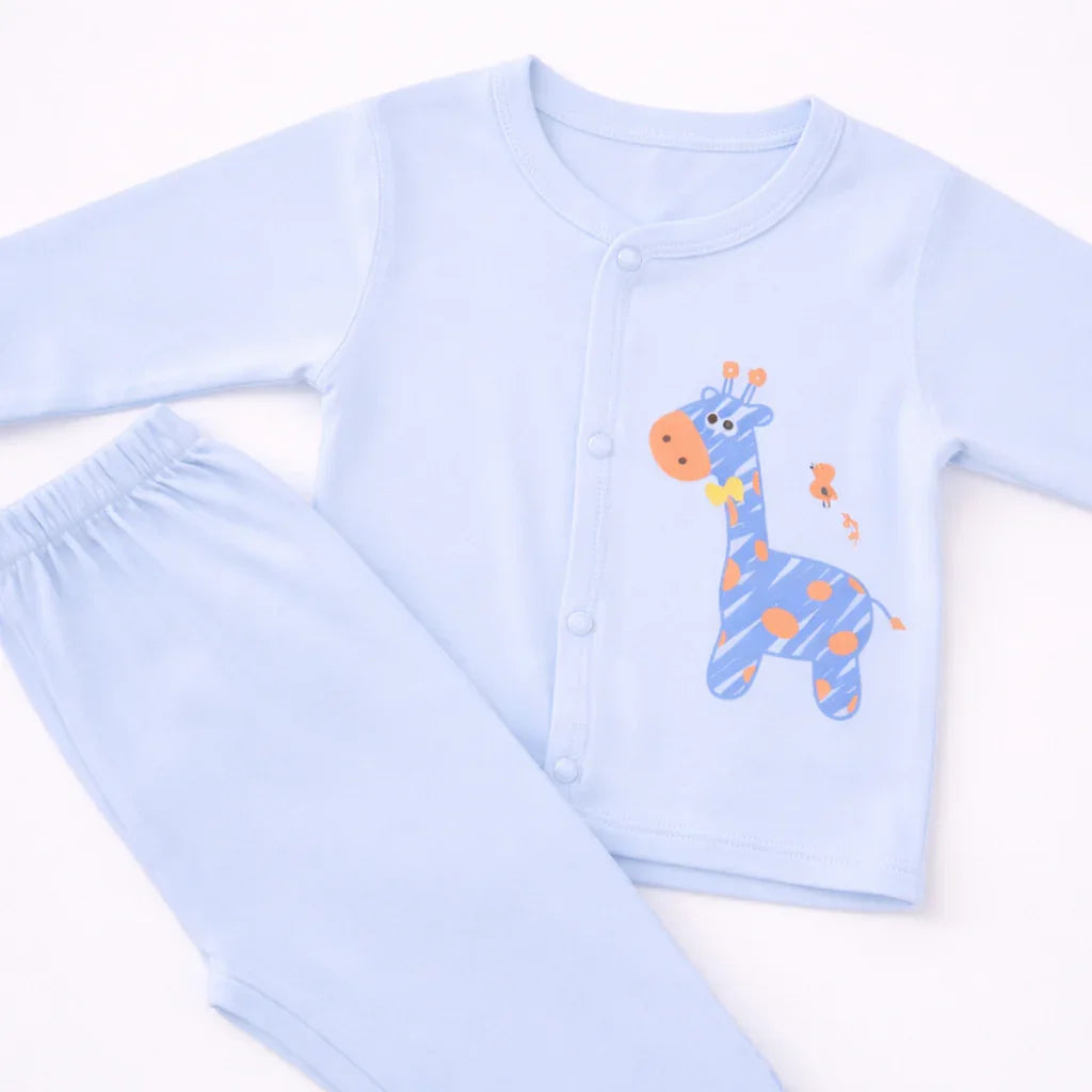 Baby Cotton Shirt Set – Blue Giraffe Print