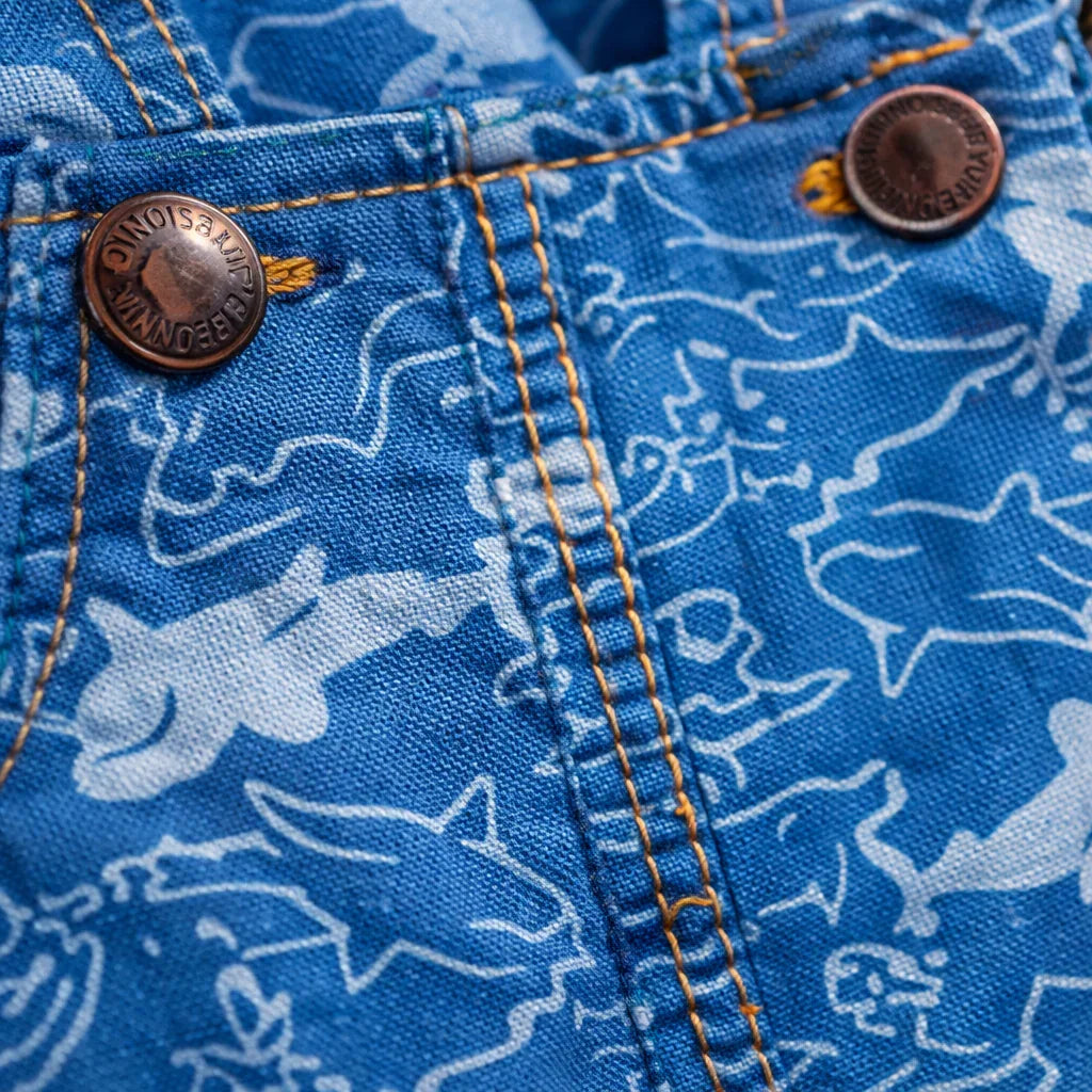 Blue Dolphin Print Denim Dungaree