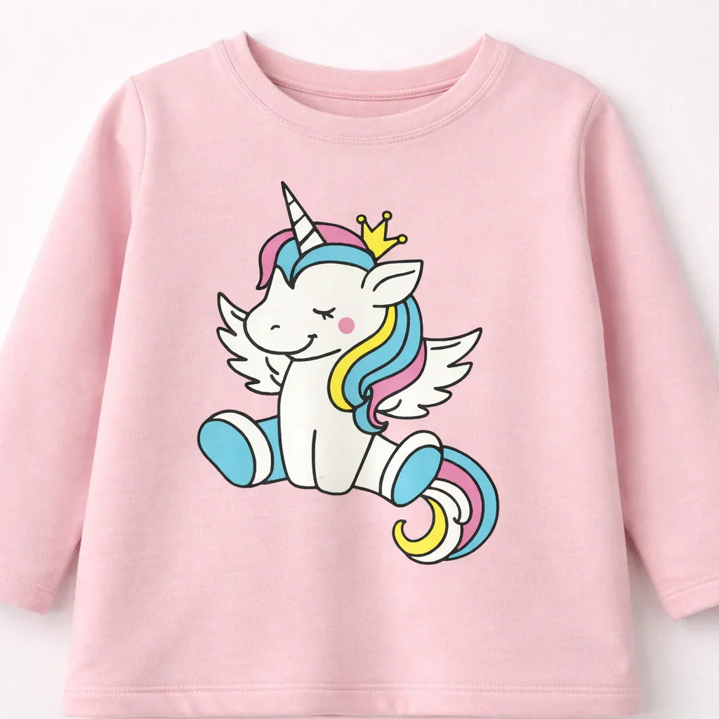 Magical Unicorn Pink Long Sleeve Top with Gray Joggers Set for Girls