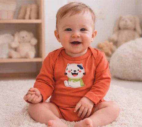 Long-Sleeve Orange Cat Bodysuit