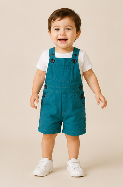 Unisex Baby Short Dungaree – Teal Blue