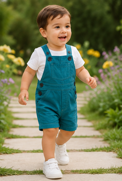 Unisex Baby Short Dungaree – Teal Blue