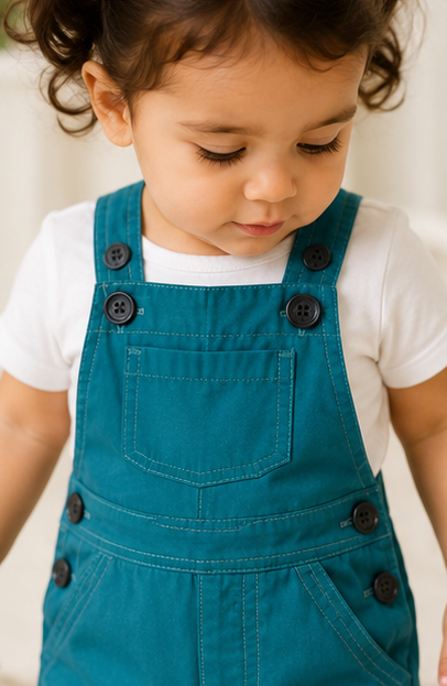 Unisex Baby Short Dungaree – Teal Blue