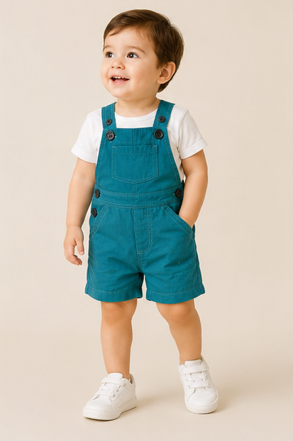 Unisex Baby Short Dungaree – Teal Blue