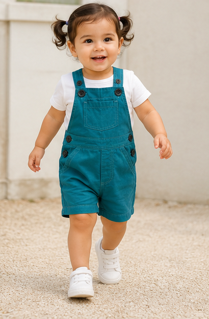 Unisex Baby Short Dungaree – Teal Blue