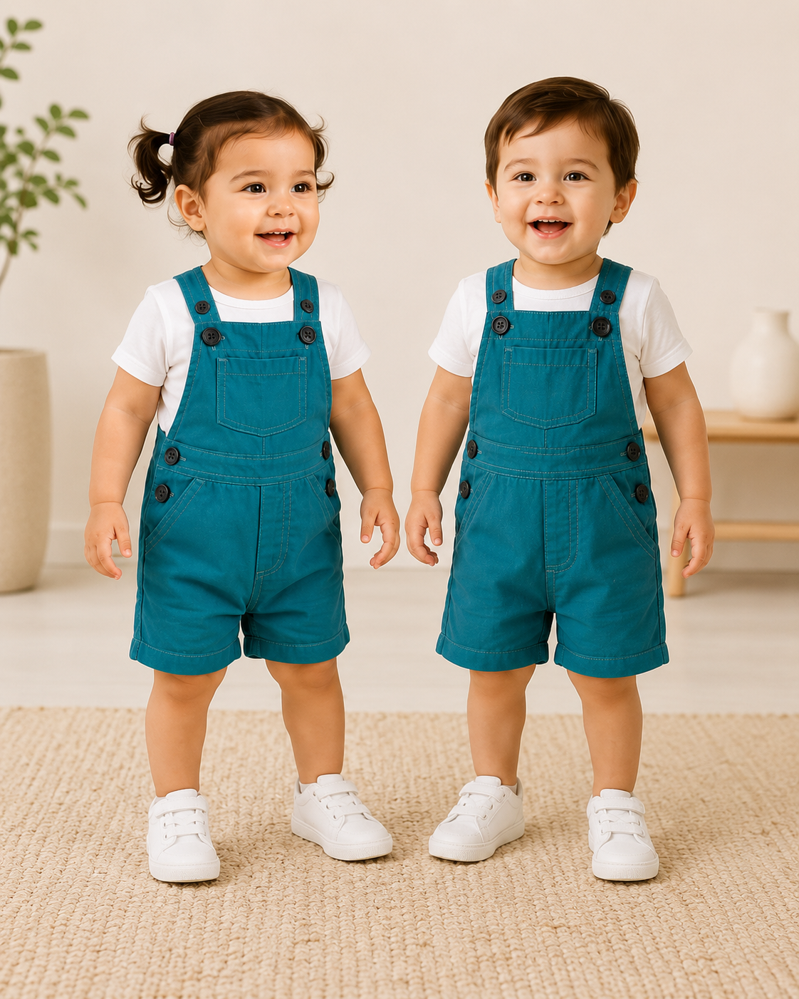 Unisex Baby Short Dungaree – Teal Blue