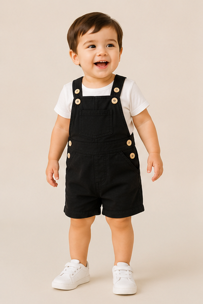 Unisex Baby Short Dungaree – Black