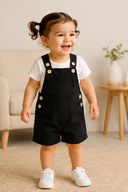 Unisex Baby Short Dungaree – Black