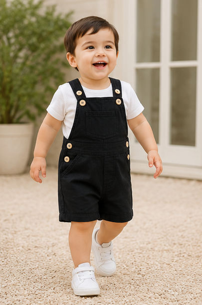Unisex Baby Short Dungaree – Black