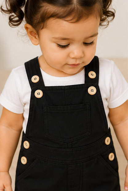 Unisex Baby Short Dungaree – Black