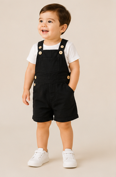 Unisex Baby Short Dungaree – Black