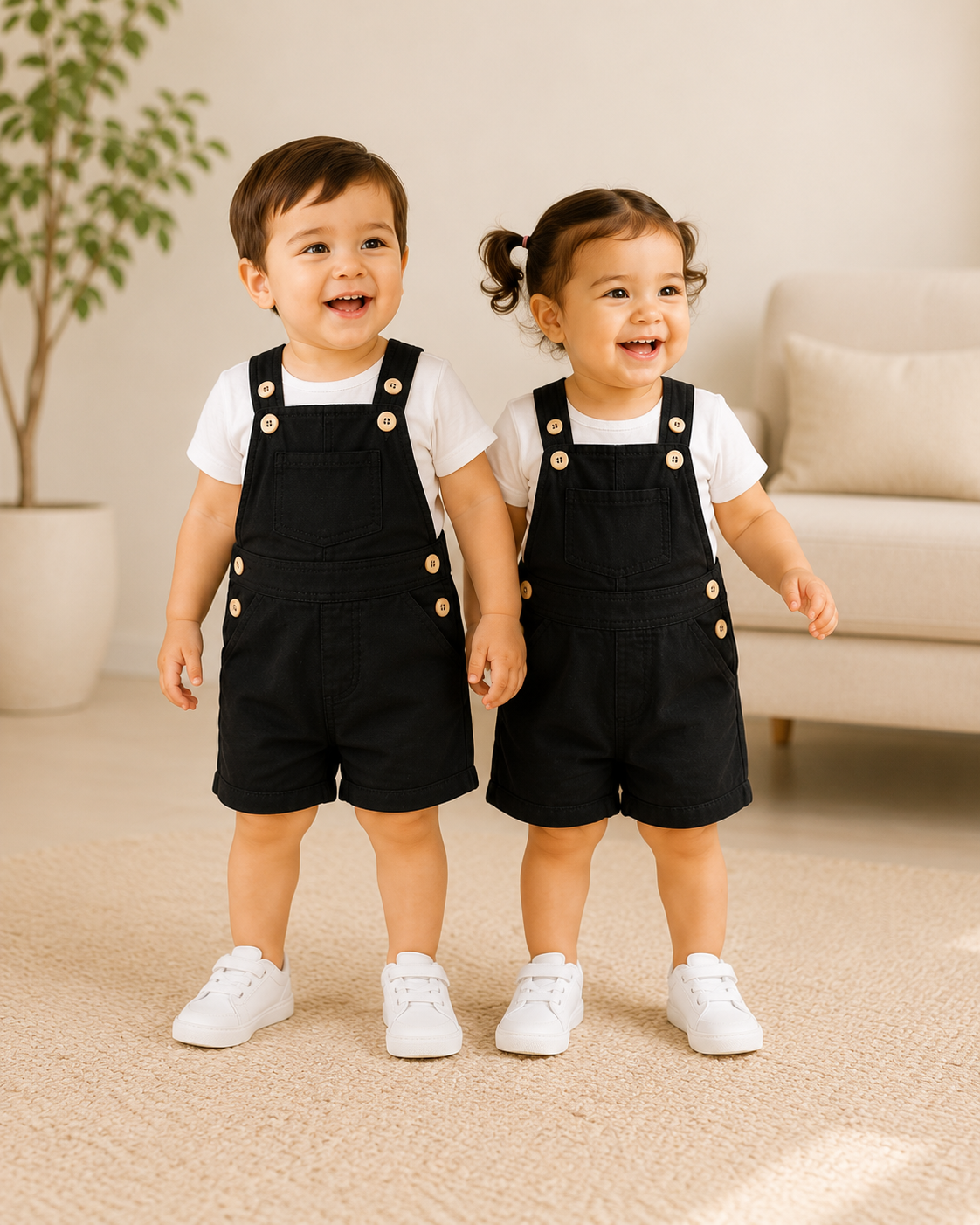 Unisex Baby Short Dungaree – Black