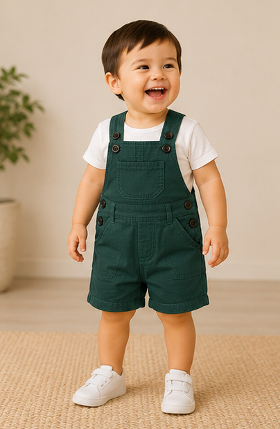 Unisex Baby & Toddler Short Dungaree – Green